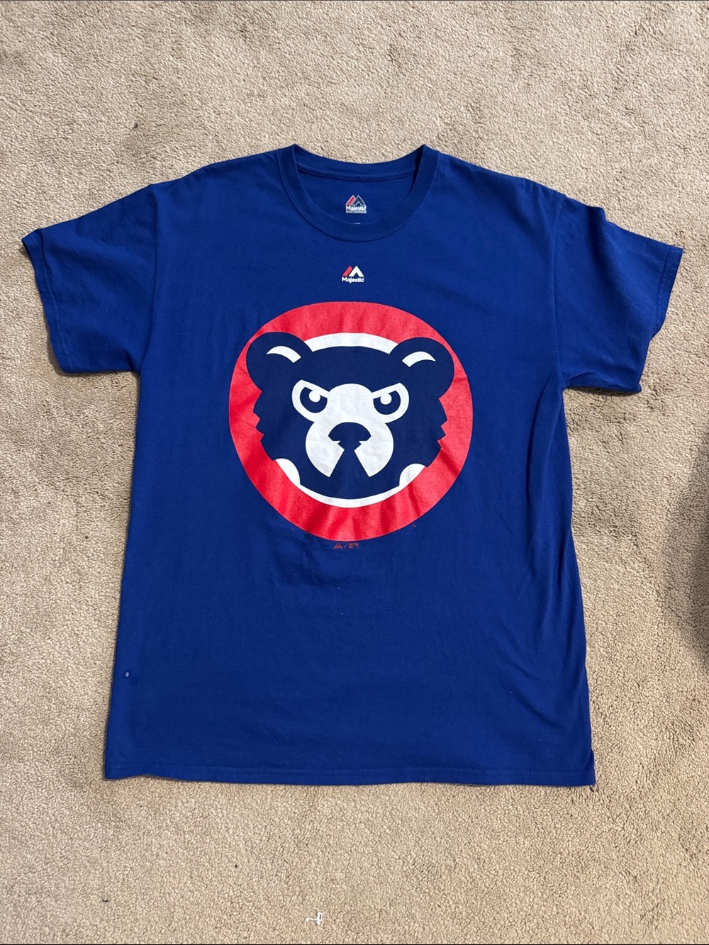 Majestic Blue T-Shirt with Red & White Cubs Bear Graphic